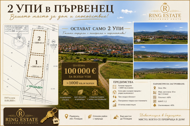 Продава ПАРЦЕЛ, област Пловдив, с. Първенец • 200000 € / 391166.00 лв. • 71978838 1 — Holmes.bg Продава ПАРЦЕЛ, област Пловдив, с. Първенец • 200000 € / 391166.00 лв. • 71978838 1