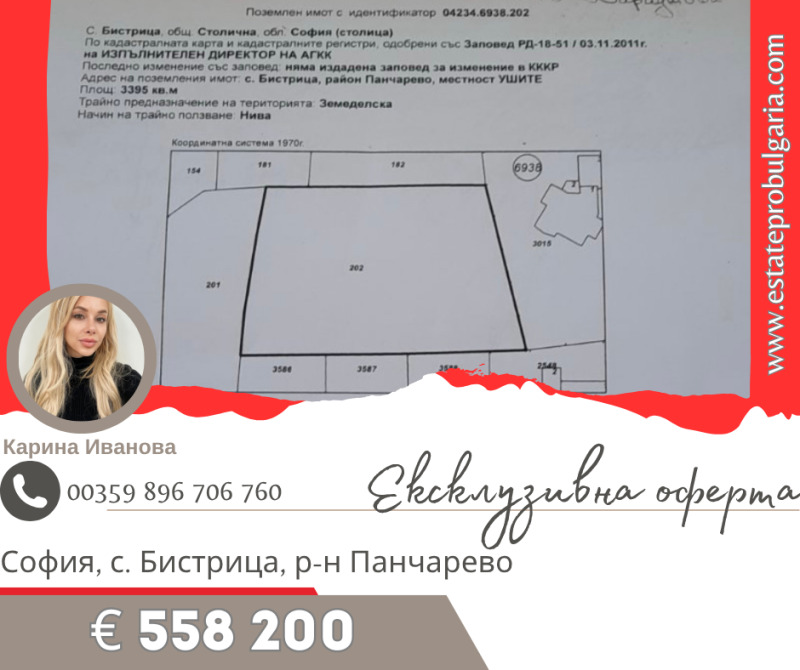 Продава ПАРЦЕЛ, град София, с. Бистрица • 558200 € / 1091744.31 лв. • 66635173 1 — Holmes.bg Продава ПАРЦЕЛ, град София, с. Бистрица • 558200 € / 1091744.31 лв. • 66635173 1