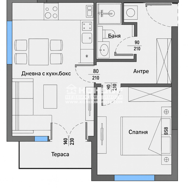 Myytävänä  1 makuuhuone Plovdiv , Komatevo , 56 neliömetriä | 34726152 - kuva [2]
