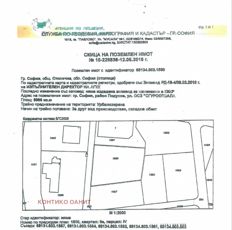 Продава ПАРЦЕЛ в град София, Малашевци - 5999 кв.м / 899 850 € » 1 759 953.63 лв., КОНТИКО ОАНИТ