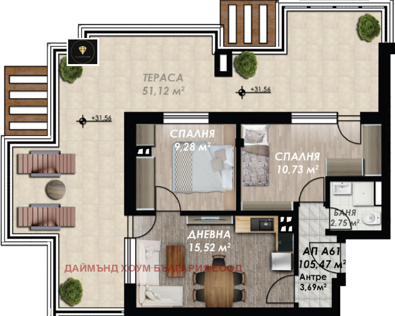Продается  2 спальни Пловдив , Гагарин , 121 кв.м | 71892089 - изображение [2]