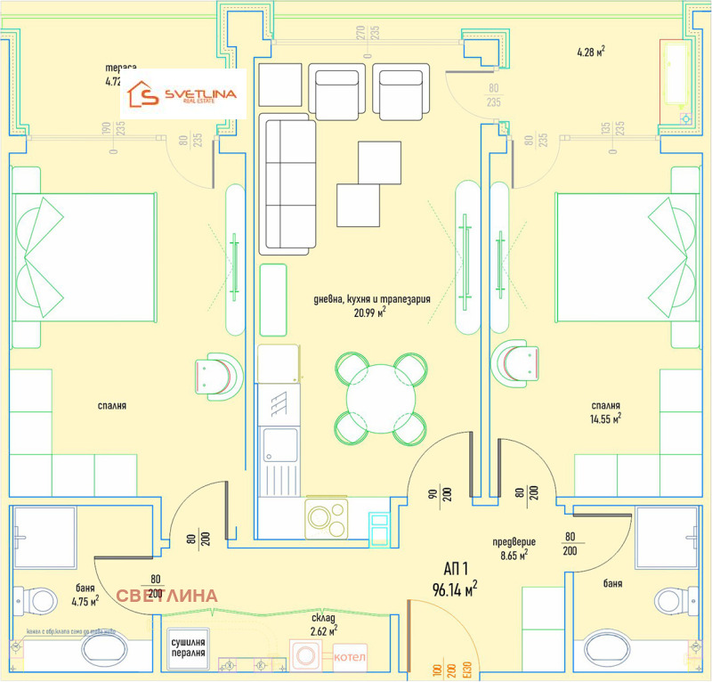 Продава 3-СТАЕН в град София, Симеоново - 119 кв.м / 217 900 € » 426 175.36 лв., СВЕТЛИНА