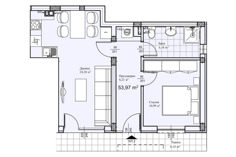 Продава  2-стаен град Пловдив , Прослав , 59 кв.м | 55083789