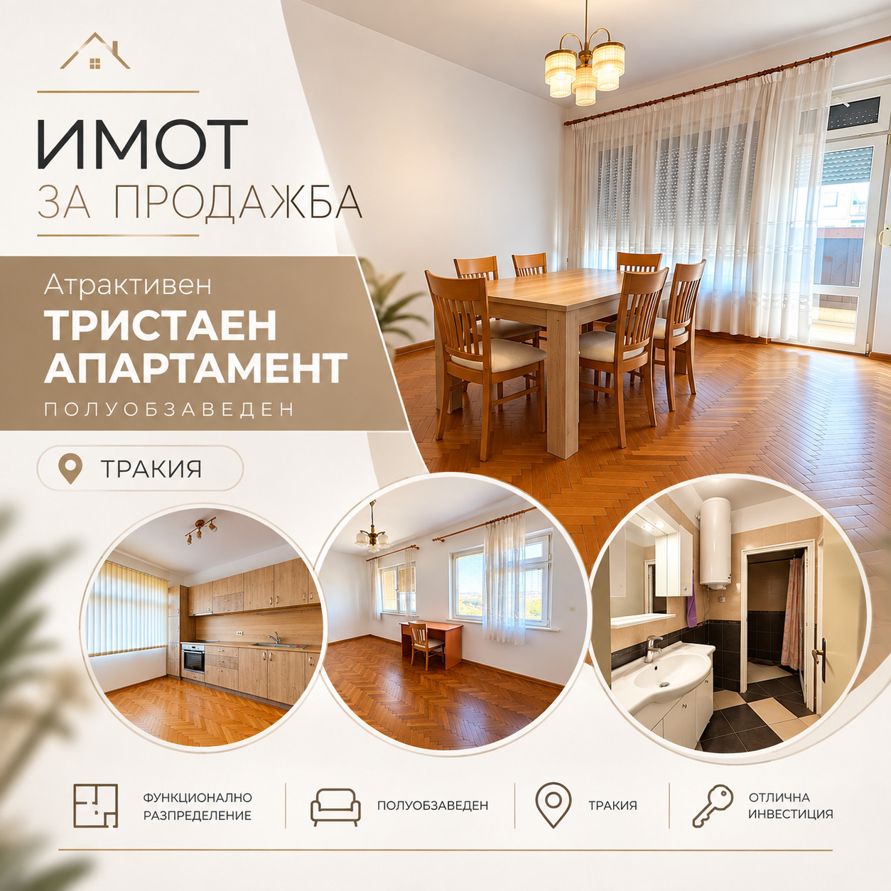 Продава 3-СТАЕН, гр. Пловдив, Тракия