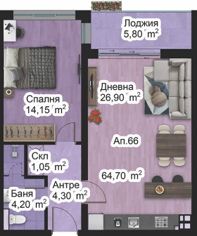 1 makuuhuone Peštersko šose, Plovdiv