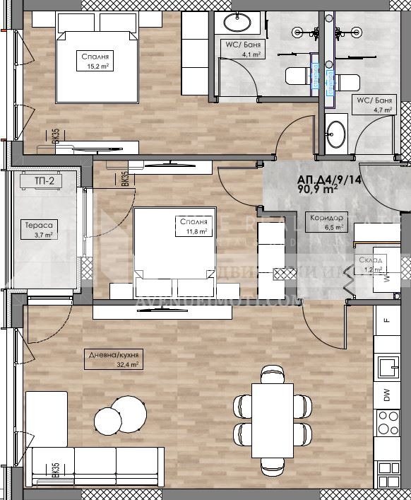 En venta  2 dormitorios Plovdiv , Karshiyaka , 103 metros cuadrados | 32059643 - imagen [5]