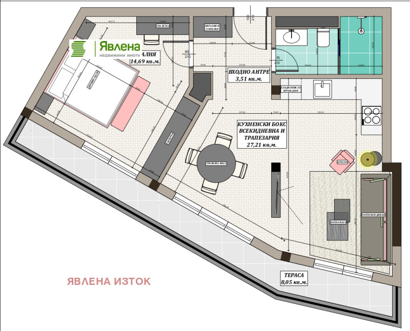 Продаја  1 спаваћа соба Софија , Хладилника , 82 м2 | 42021317 - слика [12]