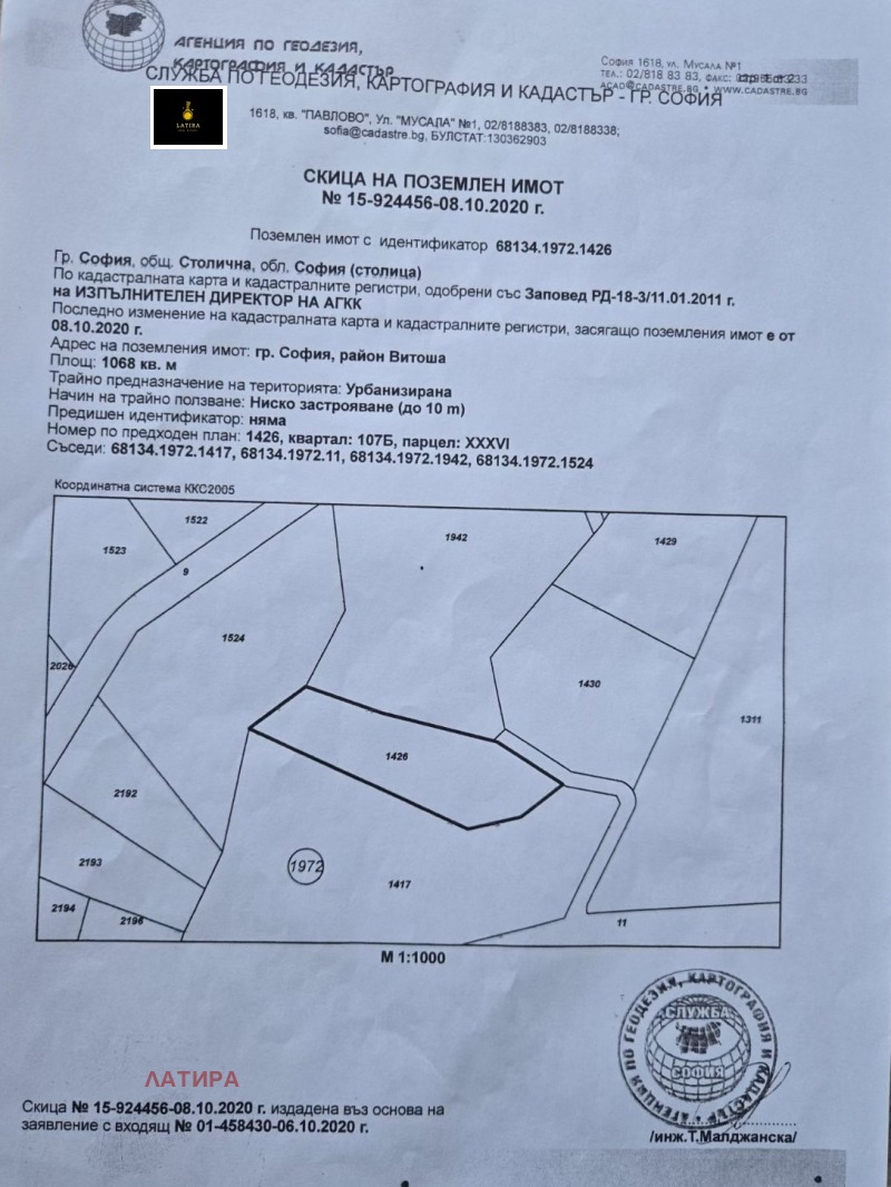 Til salgs  Plott Sofia , Dragalevtsi , 1068 kvm | 22953212