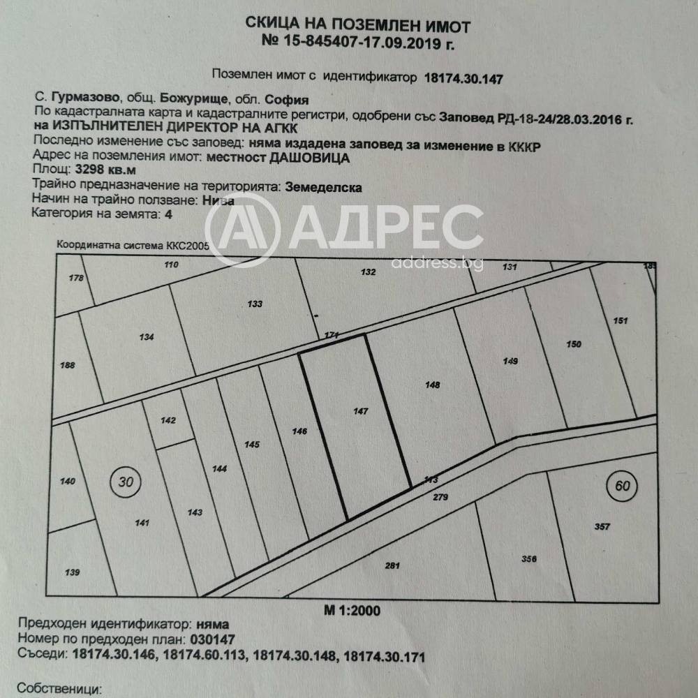 Продава ЗЕМЕДЕЛСКА ЗЕМЯ, гр. Божурище, област София област, снимка 2 - Земеделска земя - 54776213