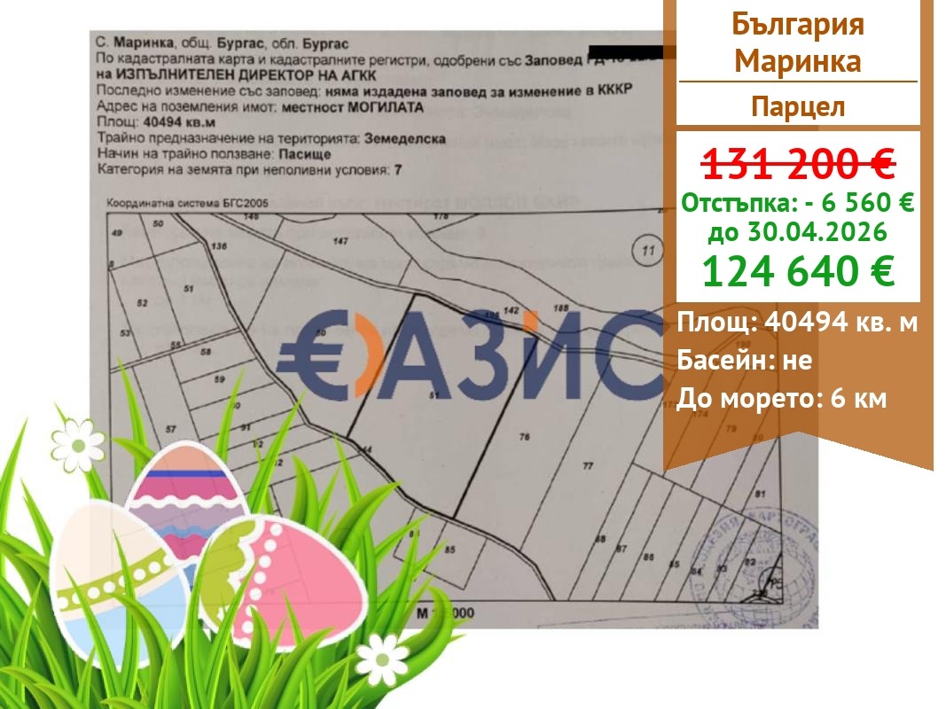 Продава ПАРЦЕЛ, гр. Бургас, с. Маринка