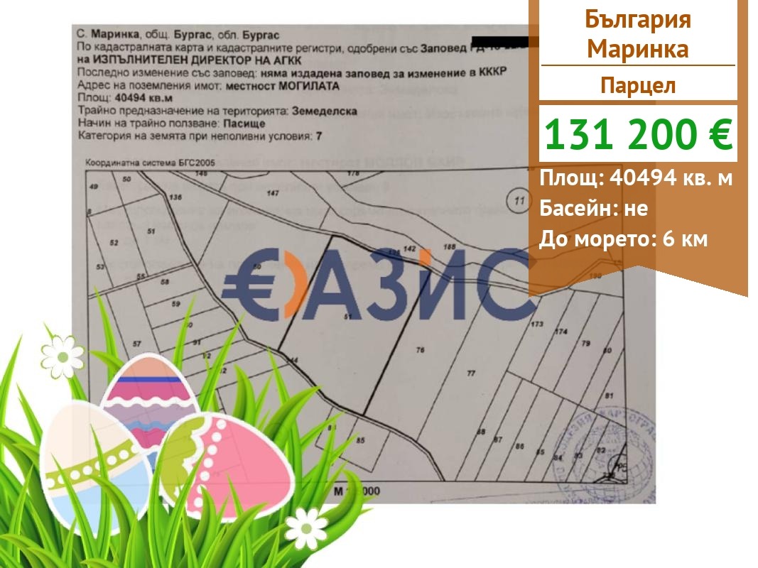 Продава ПАРЦЕЛ, гр. Бургас, с. Маринка