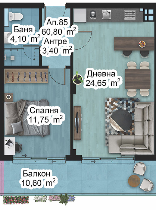 Προς πώληση  1 υπνοδωμάτιο Πλοβδηβ , Ζαπαδεν , 71 τ.μ | 42751592 - εικόνα [2]