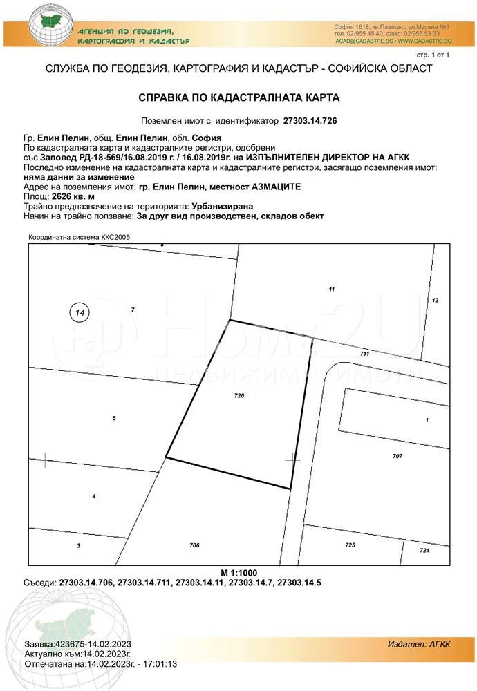Продава  Парцел област София , гр. Елин Пелин , 2626 кв.м | 88551817