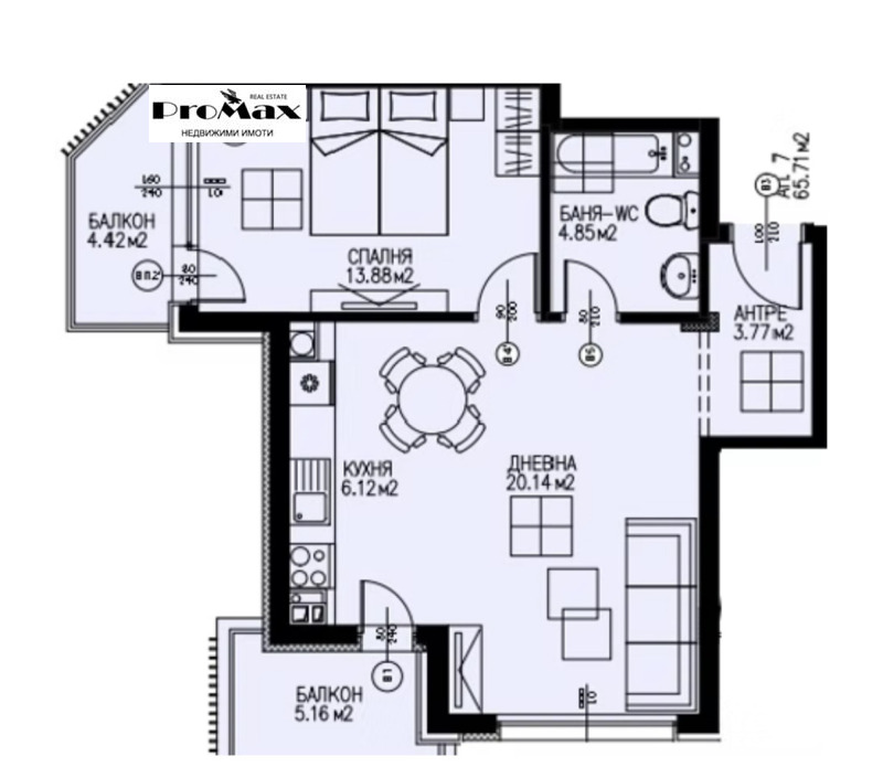 Продава 2-СТАЕН в град София, Драгалевци - 80 кв.м / 230 000 € » 449 840.90 лв., ПРОМАКС В 2007 - ОФИС МЛАДОСТ