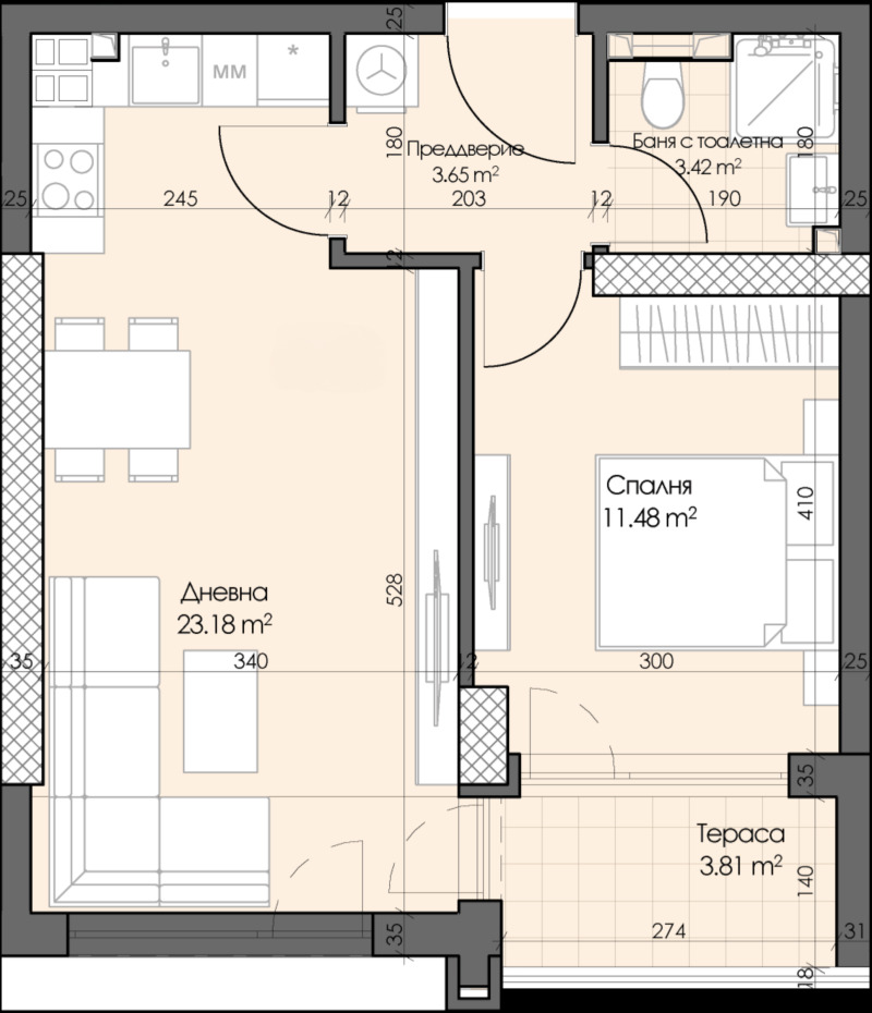 Till salu  1 sovrum Plovdiv , Gagarin , 66 kvm | 42285893 - bild [2]