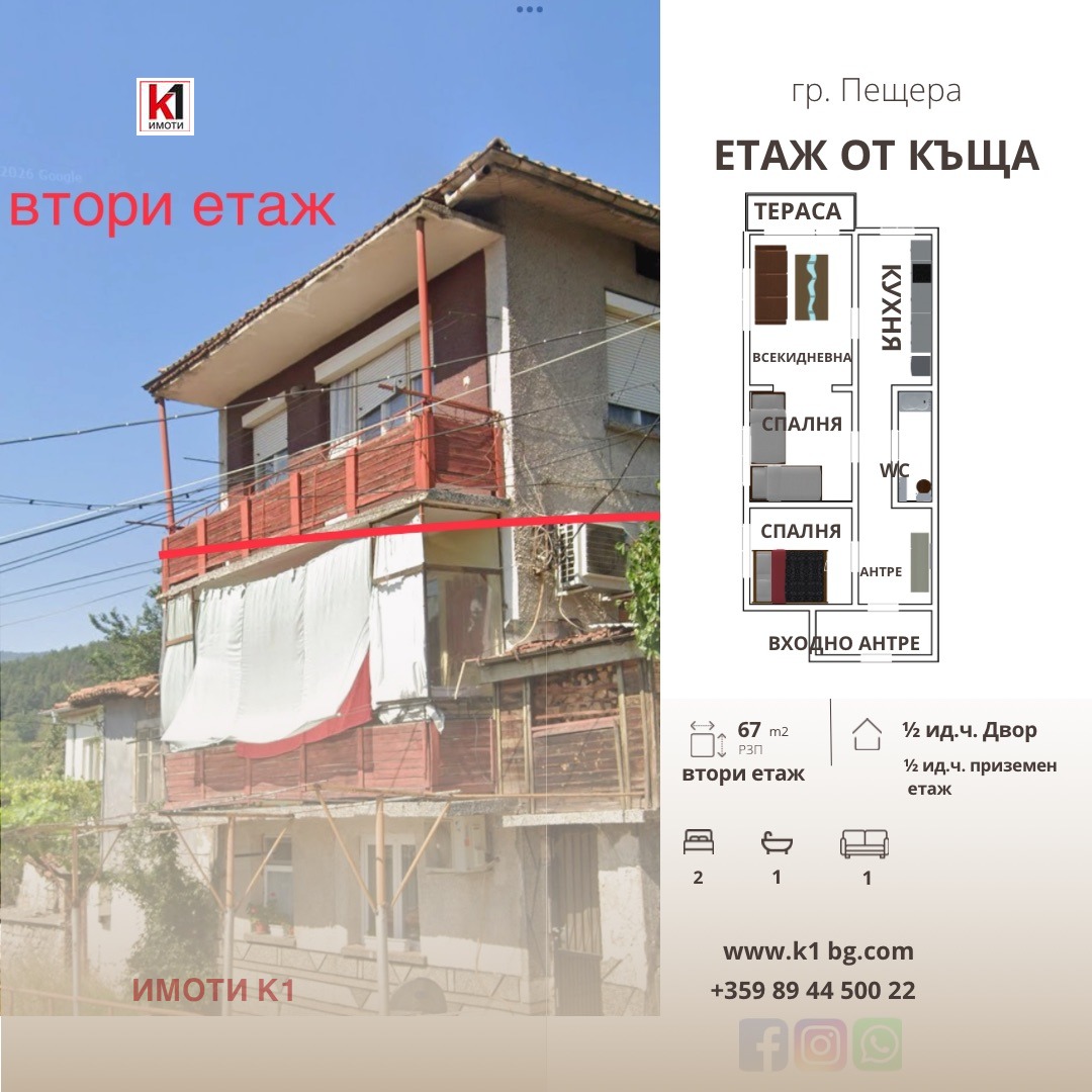 Продава ЕТАЖ ОТ КЪЩА, гр. Пещера, област Пазарджик