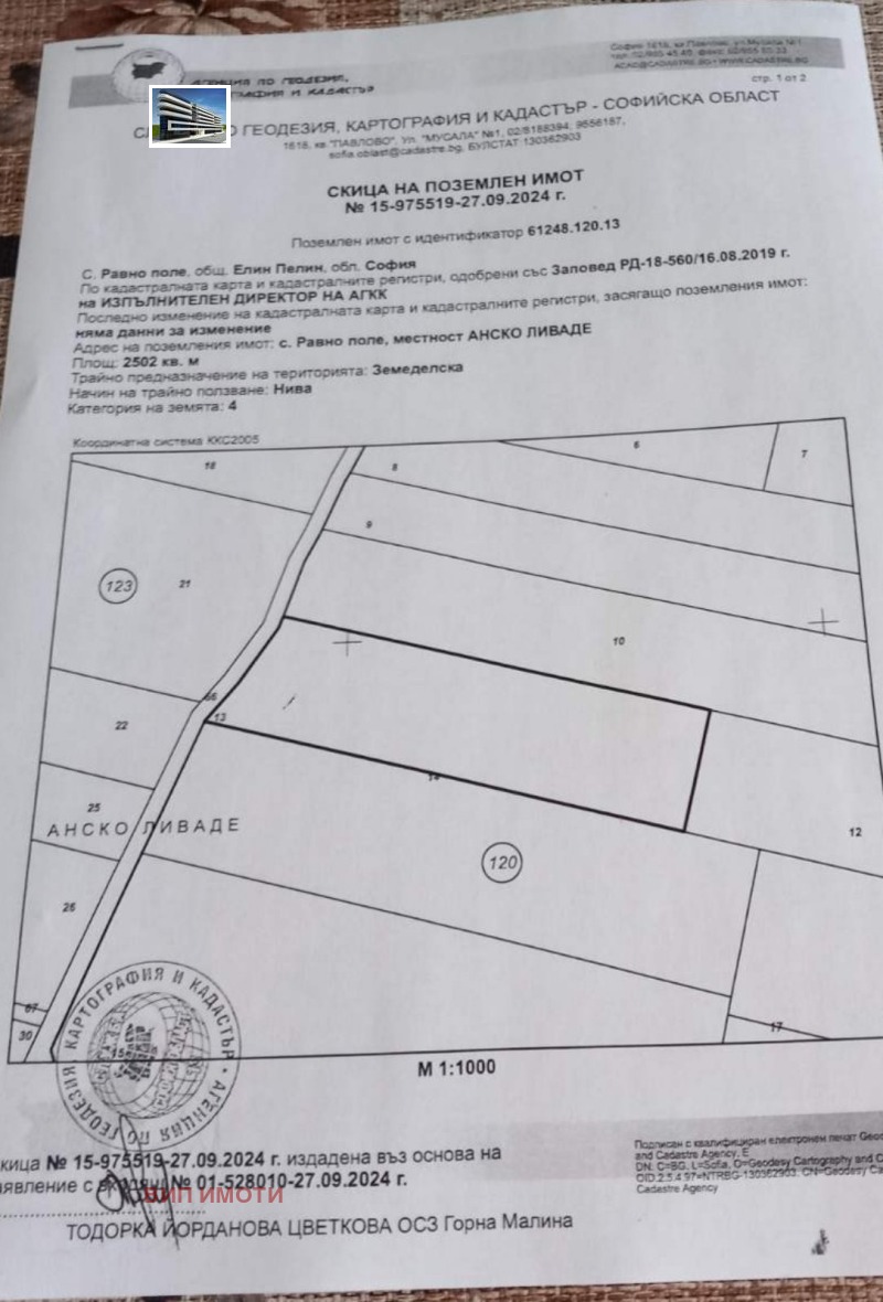Продава ПАРЦЕЛ в област София, с. Равно поле - 2502 кв.м / 75 060 € » 146 804.60 лв., ВИП ИМОТИ
