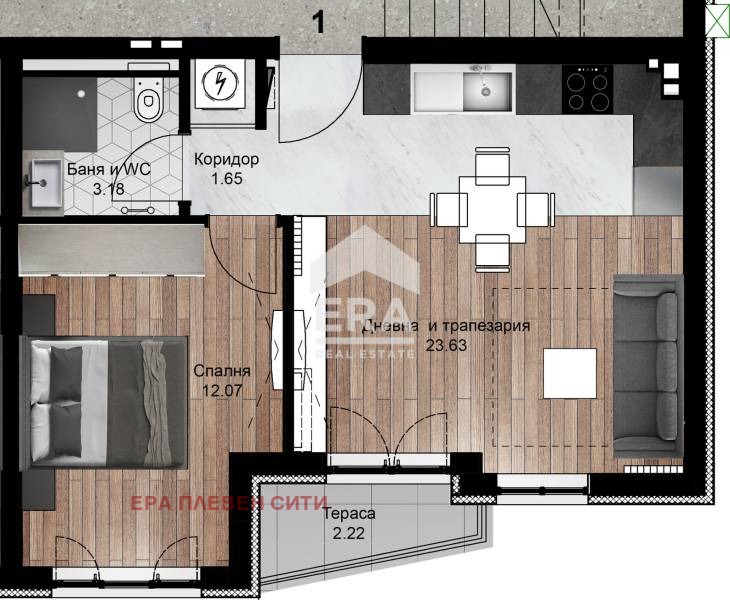 Myytävänä  1 makuuhuone Pleven , Idealen tsentar , 63 neliömetriä | 60689792 - kuva [5]