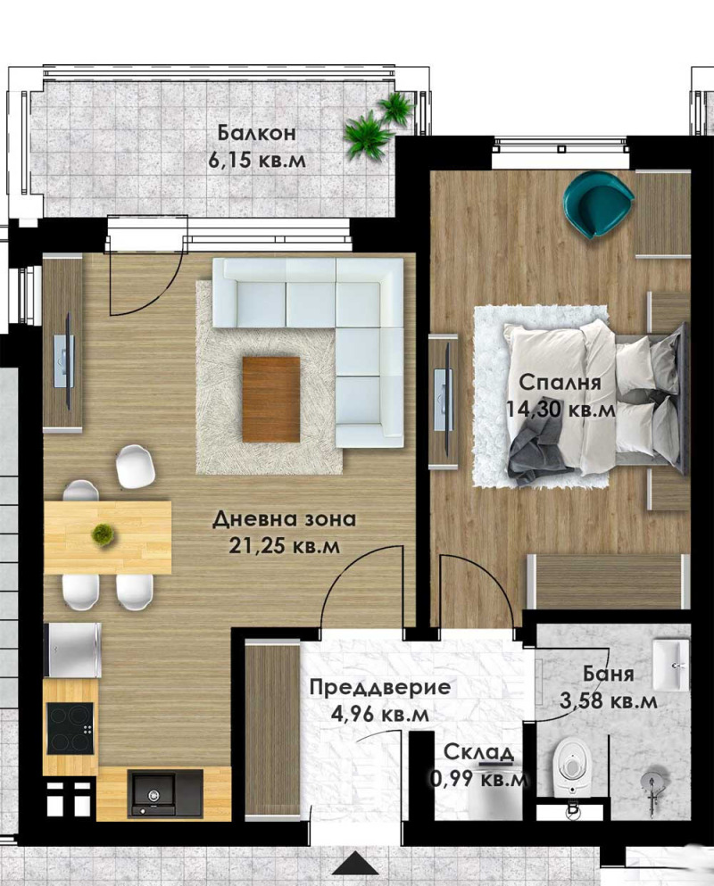 Eladó  1 hálószoba Plovdiv , Komatevsko sose , 71 négyzetméter | 32719307 - kép [2]