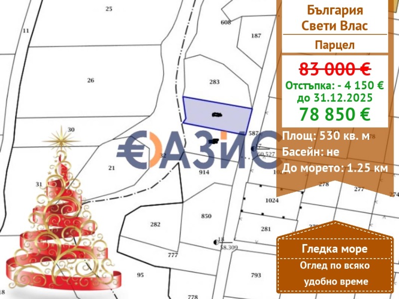 Продава ПАРЦЕЛ, гр. Свети Влас, област Бургас