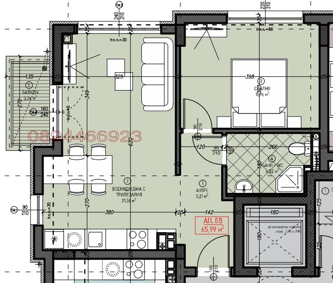 Продаја  1 спаваћа соба Софија , Сухата река , 70 м2 | 28375341 - слика [2]
