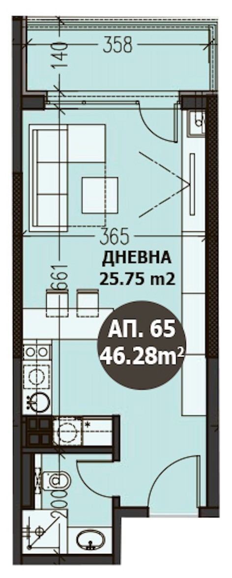 De vânzare  Studio Sofia , Malinova dolina , 46 mp | 42797436 - imagine [5]