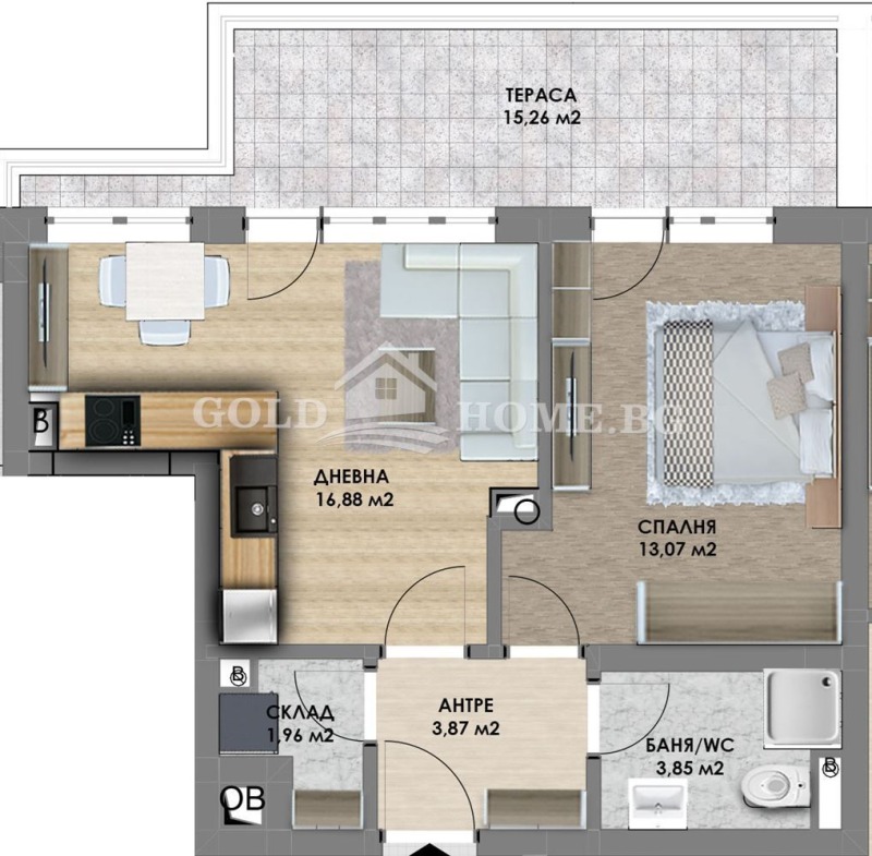 Zu verkaufen  1 Schlafzimmer Plowdiw , Hristo Smirnenski , 64 qm | 43149458 - Bild [3]