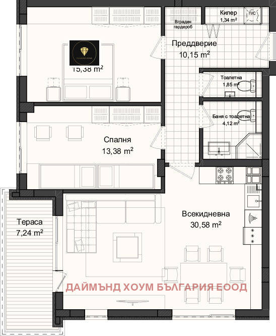 На продаж  2 спальні Пловдив , Гагарин , 115 кв.м | 31262802 - зображення [2]