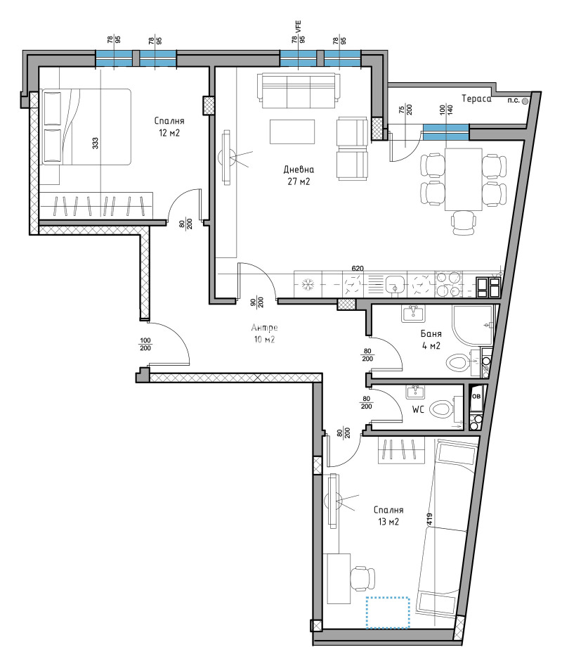 Myytävänä  2 makuuhuonetta Plovdiv , Tsentar , 98 neliömetriä | 77452210 - kuva [4]