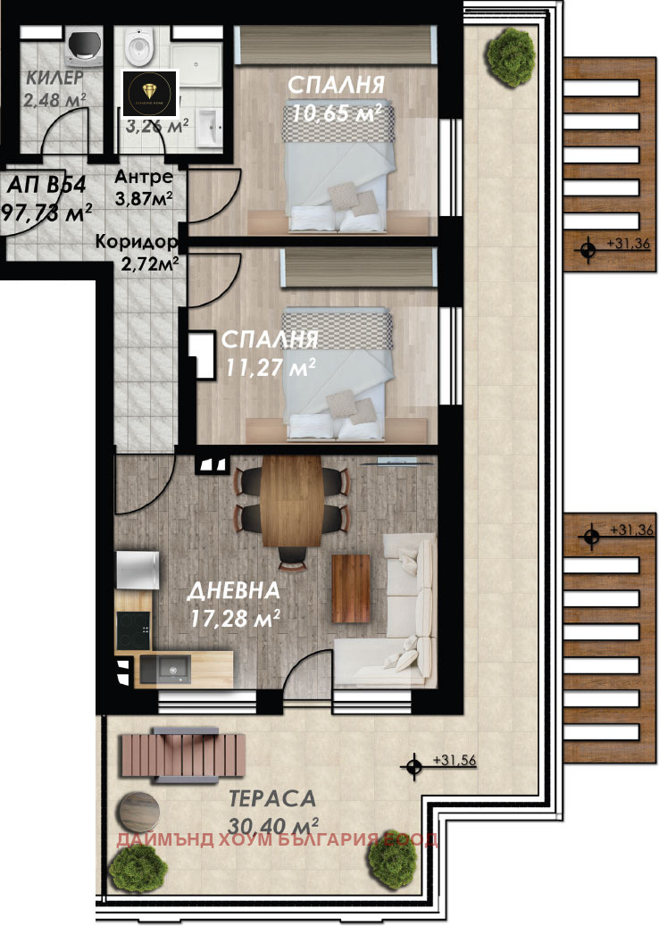 Zu verkaufen  2 Schlafzimmer Plowdiw , Gagarin , 118 qm | 62960229 - Bild [2]