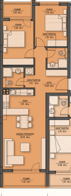 2 slaapkamers Zona B-5, Sofia 3