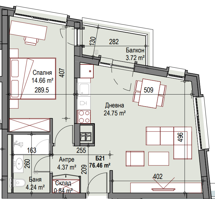 En venta  1 dormitorio Sofia , Poduyane , 77 metros cuadrados | 21316011 - imagen [2]