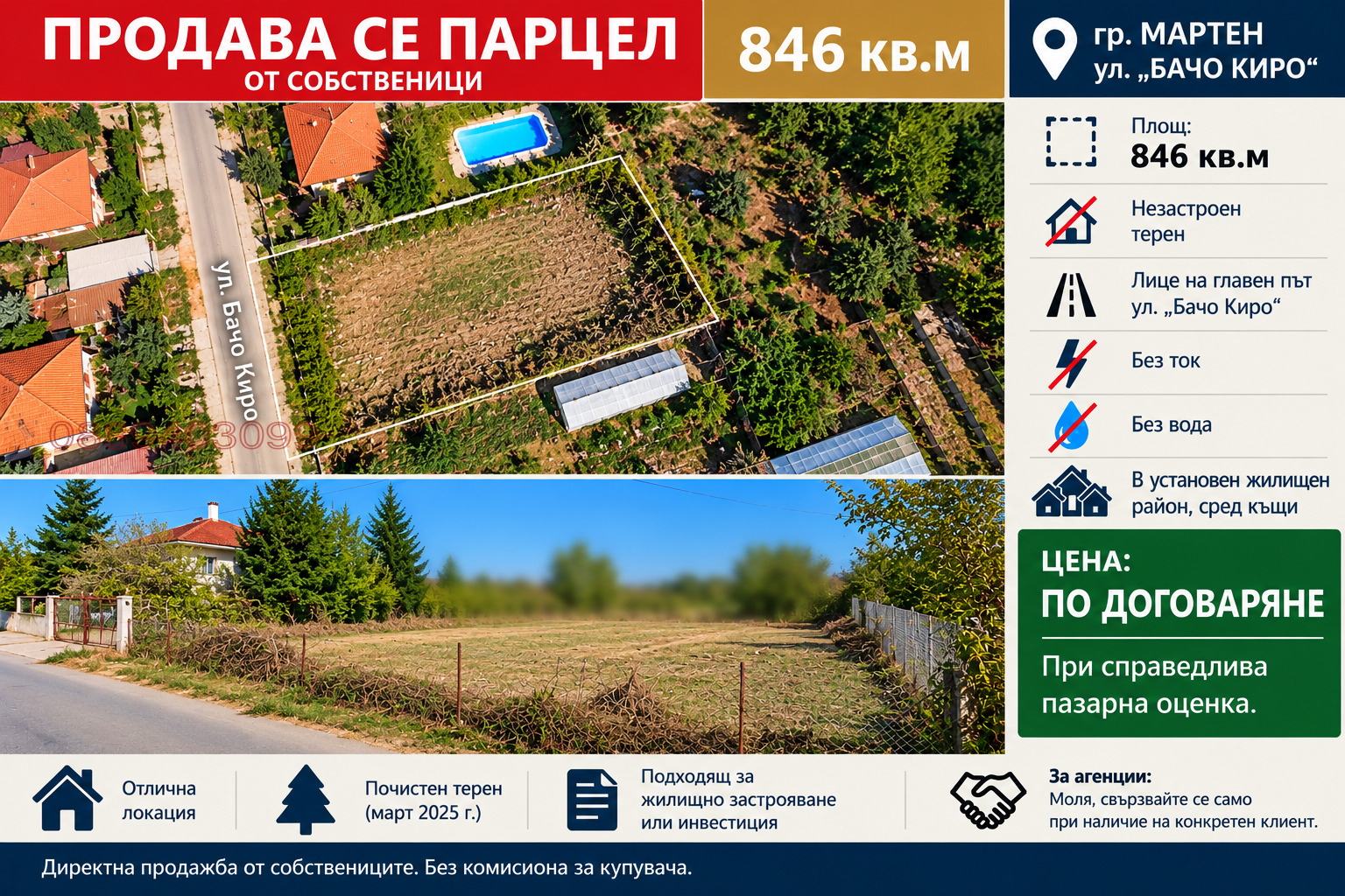 Продава ПАРЦЕЛ, гр. Мартен, област Русе