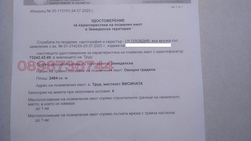 Продава ЗЕМЕДЕЛСКА ЗЕМЯ, с. Труд, област Пловдив, снимка 2 - Земеделска земя - 54745970