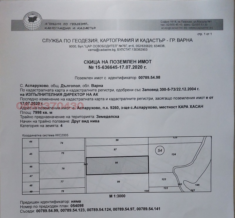 Продава ЗЕМЕДЕЛСКА ЗЕМЯ, гр. Дългопол, област Варна