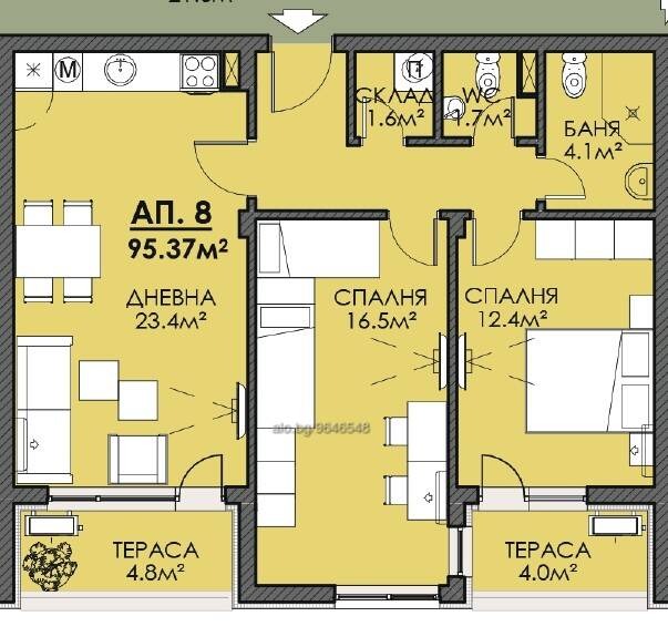 De vânzare  2 dormitoare Burgas , Meden rudnic - zona V , 95 mp | 32472326
