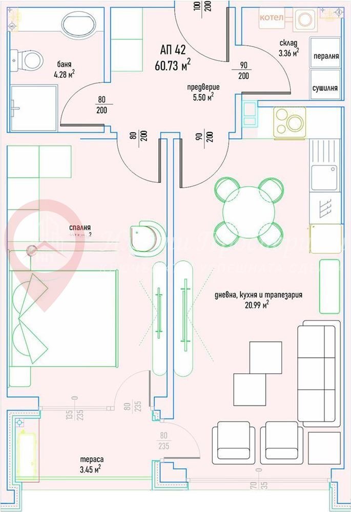 Продаја  1 спаваћа соба Софија , Малинова долина , 75 м2 | 43142925