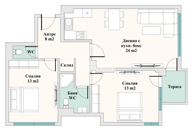 En venta  2 dormitorios Plovdiv , Trakiya , 93 metros cuadrados | 73525869 - imagen [2]