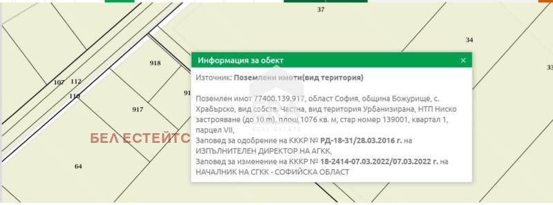 Satılık  Komplo bölge Sofia , Hrabarsko , 1076 metrekare | 49476249 - görüntü [2]