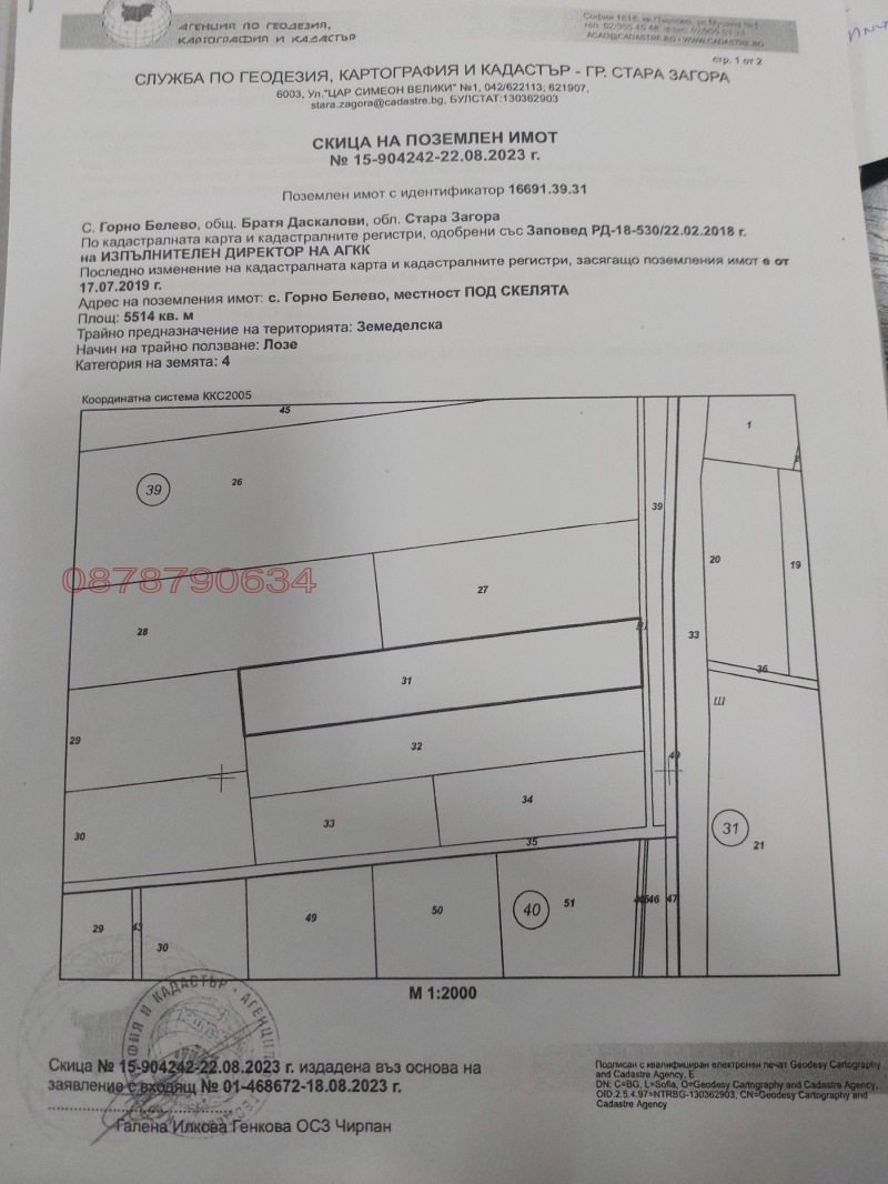 Продава ЗЕМЕДЕЛСКА ЗЕМЯ, с. Горно Белево, област Стара Загора, снимка 2 - Земеделска земя - 52783198