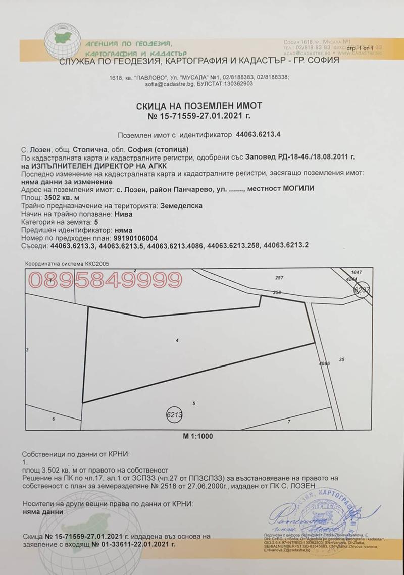 Продава ПАРЦЕЛ, гр. София, с. Лозен