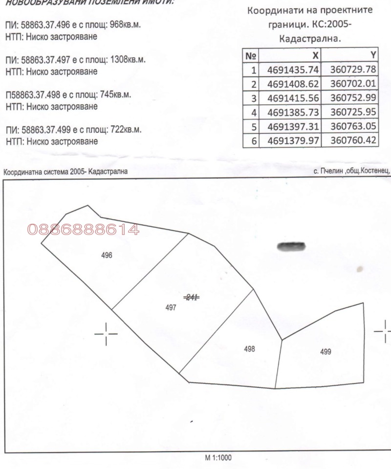 Продава ПАРЦЕЛ, с. Пчелин, област София област