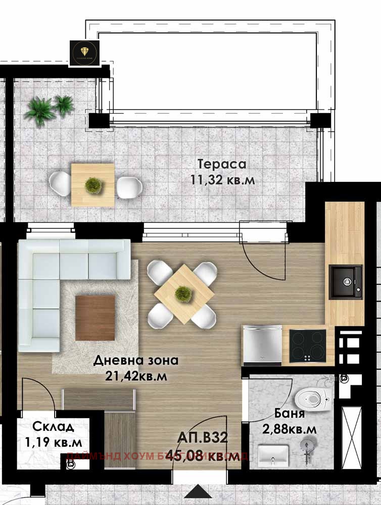 À vendre  Studio Plovdiv , Komatevsko chose , 52 m² | 44855007 - image [2]