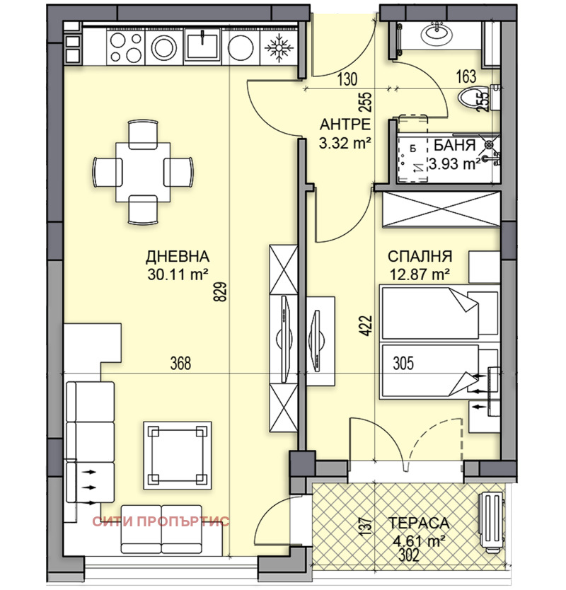 En venta  1 dormitorio Plovdiv , Gagarin , 77 metros cuadrados | 78565416