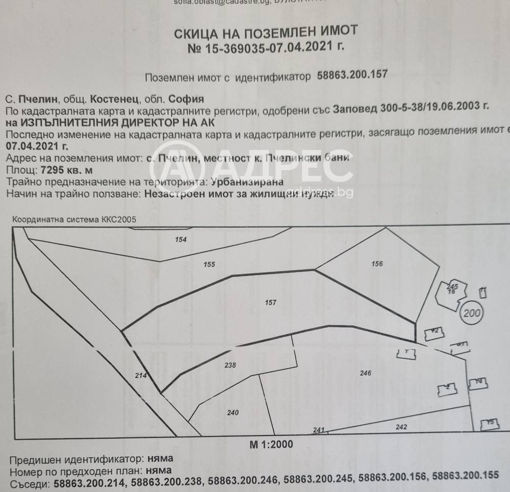 Продава ПАРЦЕЛ, с. Пчелин, област София област