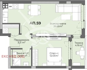 1 υπνοδωμάτιο Χρηστο Σμηρνενσκη, Πλοβδηβ