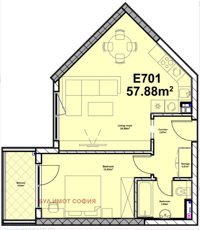 Zu verkaufen  1 Schlafzimmer Sofia , Poligona , 71 qm | 81183323