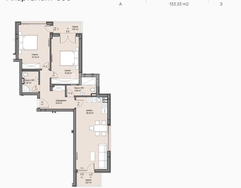 Продава 3-СТАЕН, гр. София, Малинова долина, снимка 4 - Апартаменти - 53122582