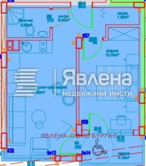 Til salg  1 soveværelse Burgas , Slavejkov , 54 kvm | 34402497
