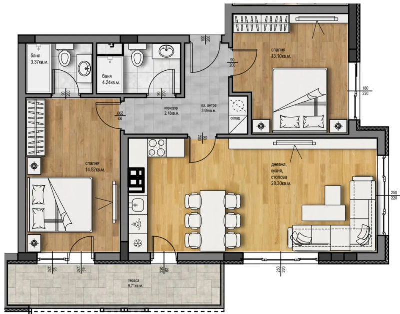 En venta  2 dormitorios Plovdiv , Jristo Smirnenski , 110 metros cuadrados | 27708240 - imagen [2]